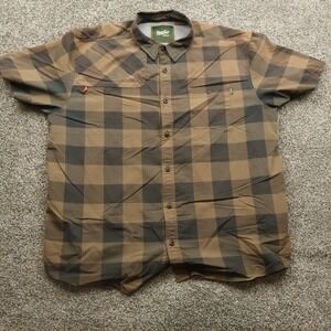 Howler‎ Bros Shirt Mens XL Brown Plaid Button Up Short Sleeve Nylon Polyester